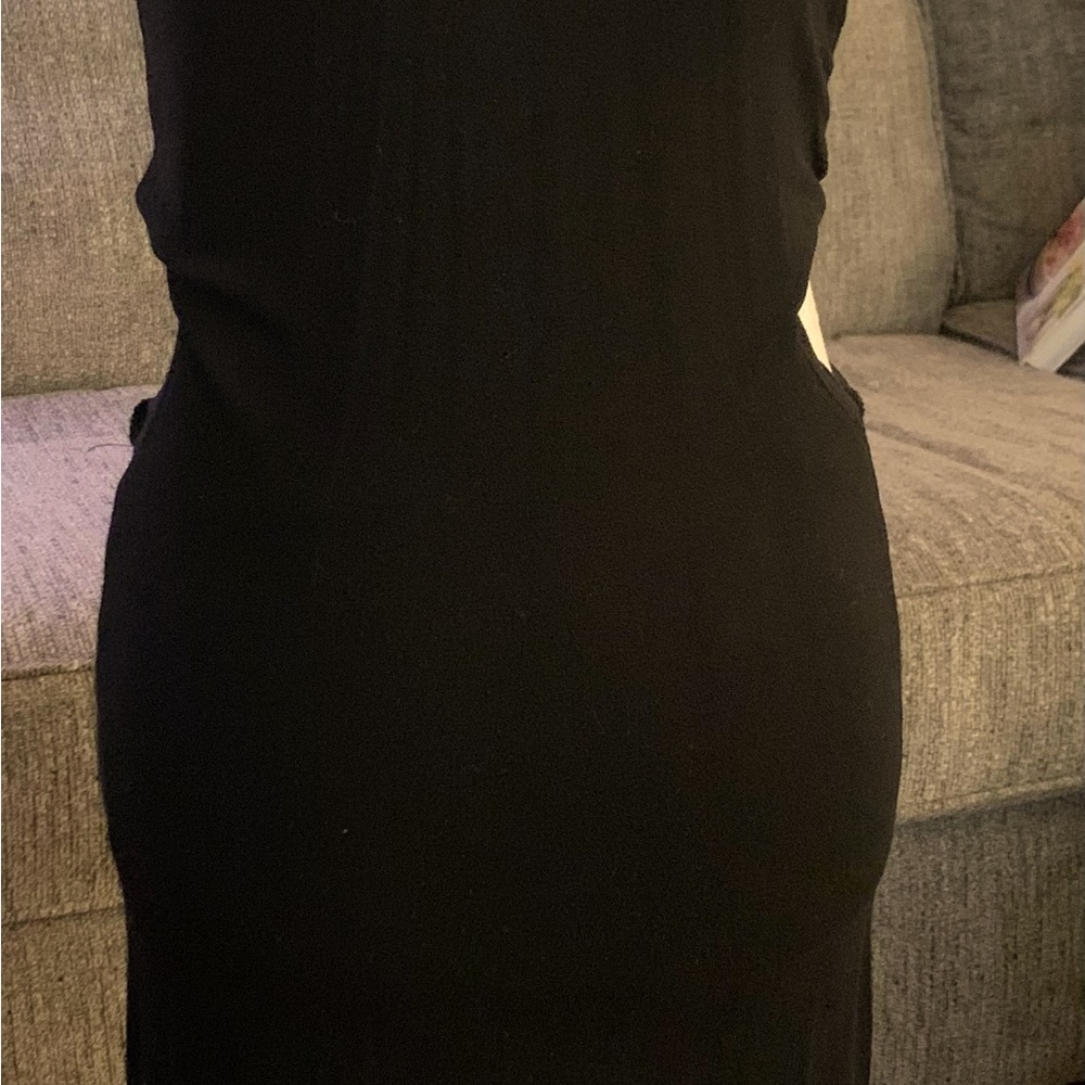 Black maxi knit dress with V strap at neckline
